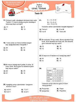 ilkokul 1. Sınıf Genel Tekrar Testleri 